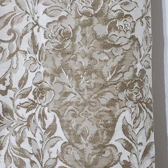 SOLD Vtg Curtain Panels Tan Damask Floral 76x83 - Picture 7 of 8